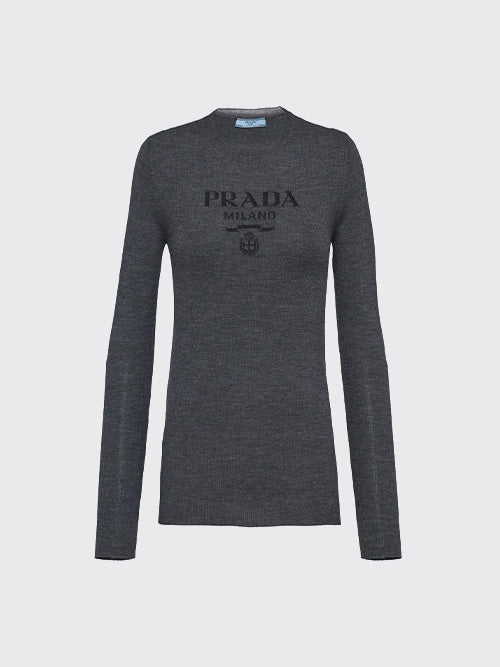 프라다 Prada 로고 인타르시아 울 스웨터 그레이