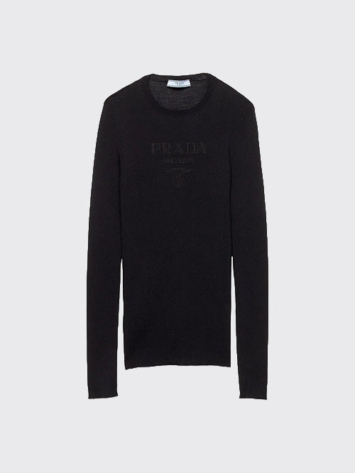 프라다 Prada 로고 인타르시아 울 스웨터 블랙