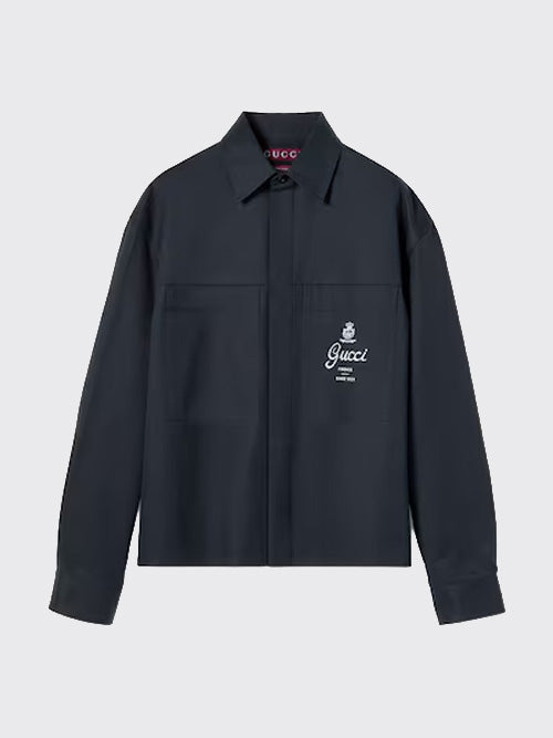 구찌 Gucci Firenze since 1921 프린트 코튼 트월 셔츠 네이비