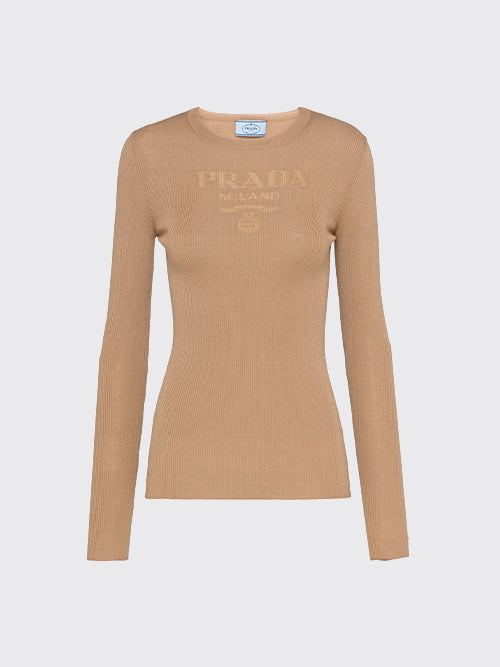 프라다 Prada 로고 인타르시아 울 스웨터 베이지