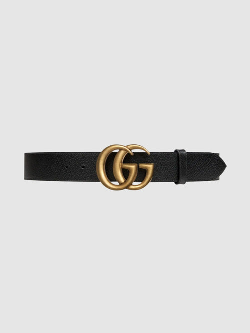구찌 GG 마몽 더블 G 버클 와이드 레더 벨트 블랙 38MM